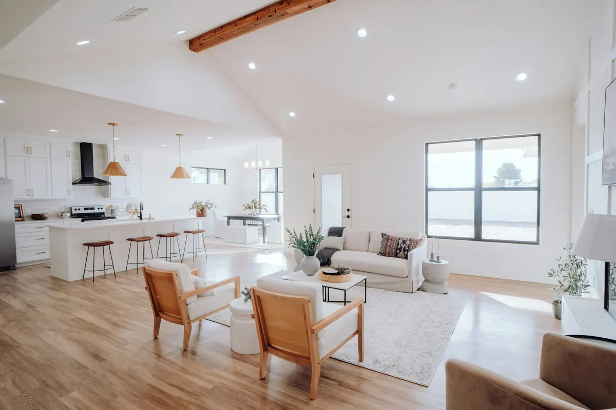 Bright, freshly cleaned open-plan living space